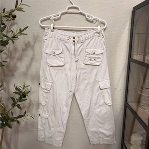 Free People White Cargo Pants with Utility Pockets Y2K Beachy cotton baggy